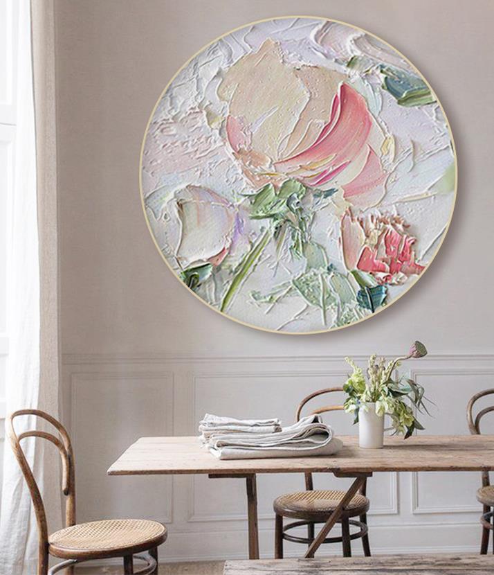 Flower round pink by Palette Knife wall decor Oil Paintings